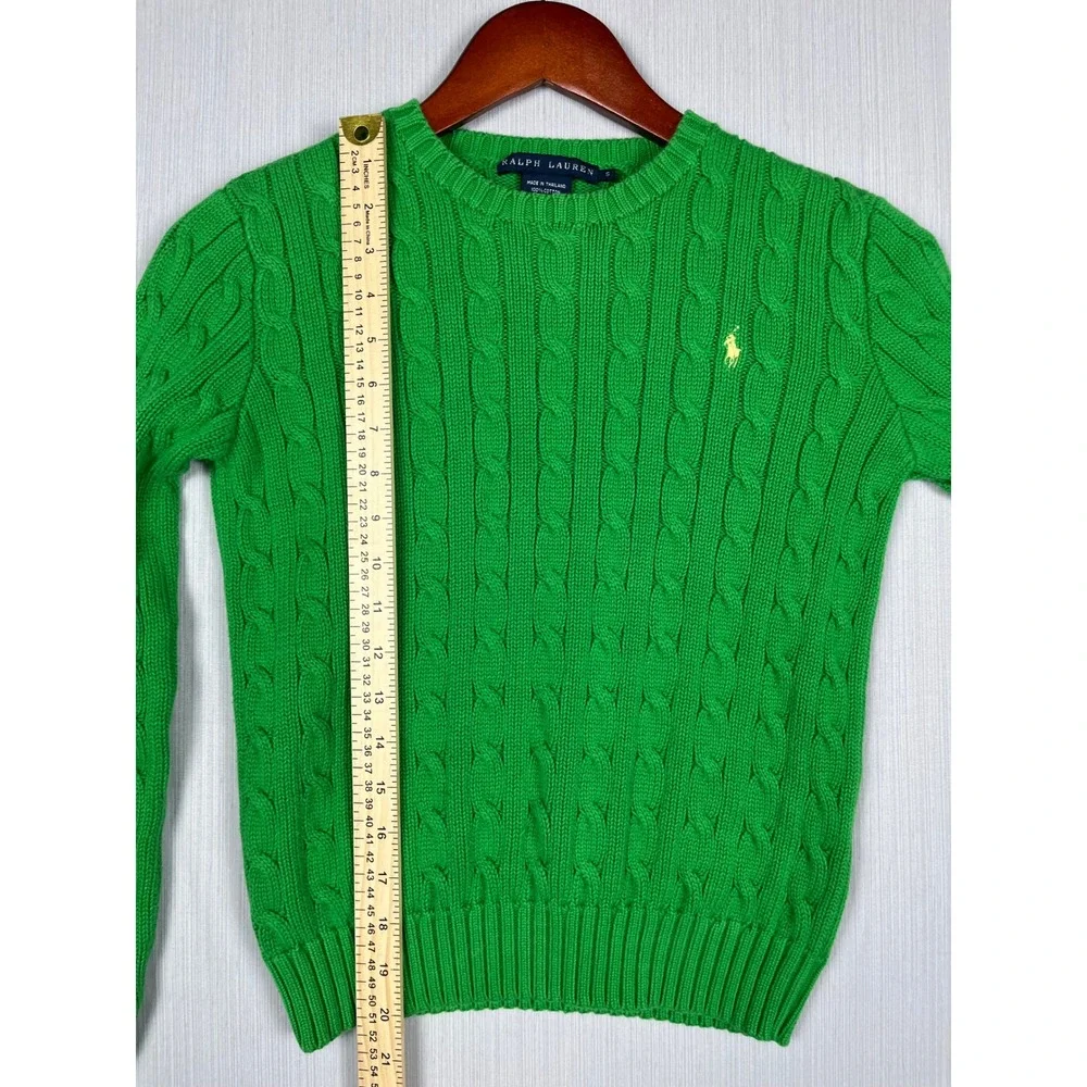 Ralph Lauren Womens S Green Cable Knit Cotton Pony Logo Preppy Classic Old Money - Picture 8 of 8